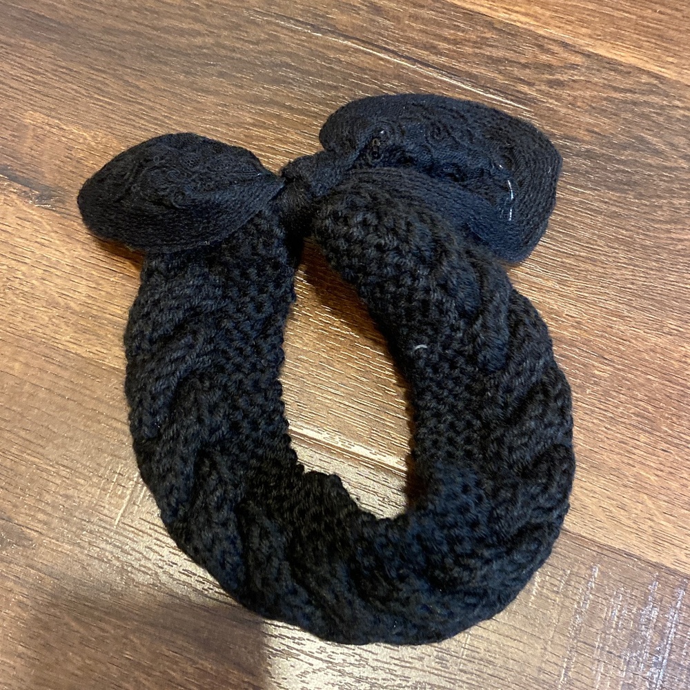 NEW BLACK ITALY DESIGN KNIT HEADBAND HEAD WRAP CROCHET SEQUIN BOW TURBAN 4" WIDE